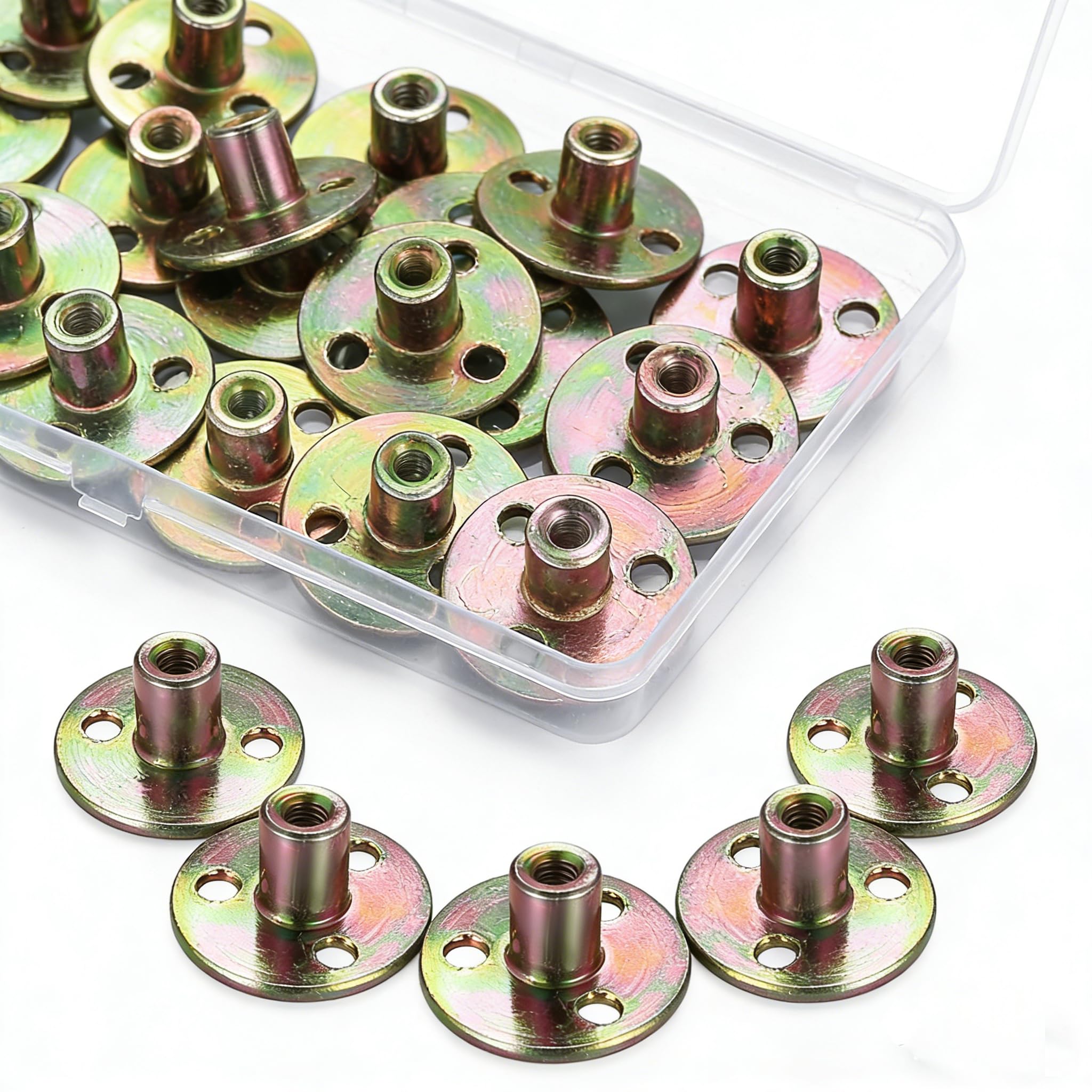 16 Pcs M6 Brad Hole Tee Nuts, Brad Hole T Nut, Zinc Plated Round